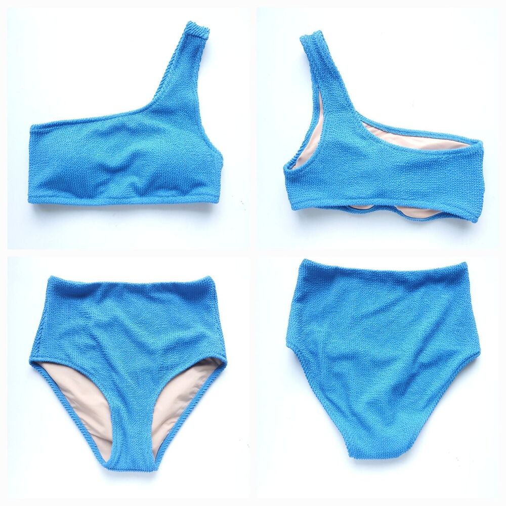 J Crew Bikini Set 2 Piece Swimsuit 1 Shoulder Padded Top XS High Rise Bottom S - Picture 2 of 11